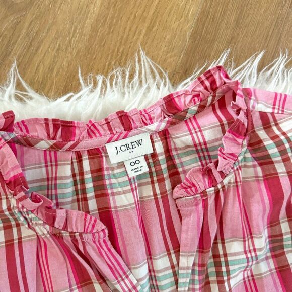 J. Crew Pink Plaid Mini Dress with Ruffle Hem | Size 00 - Picture 4 of 8
